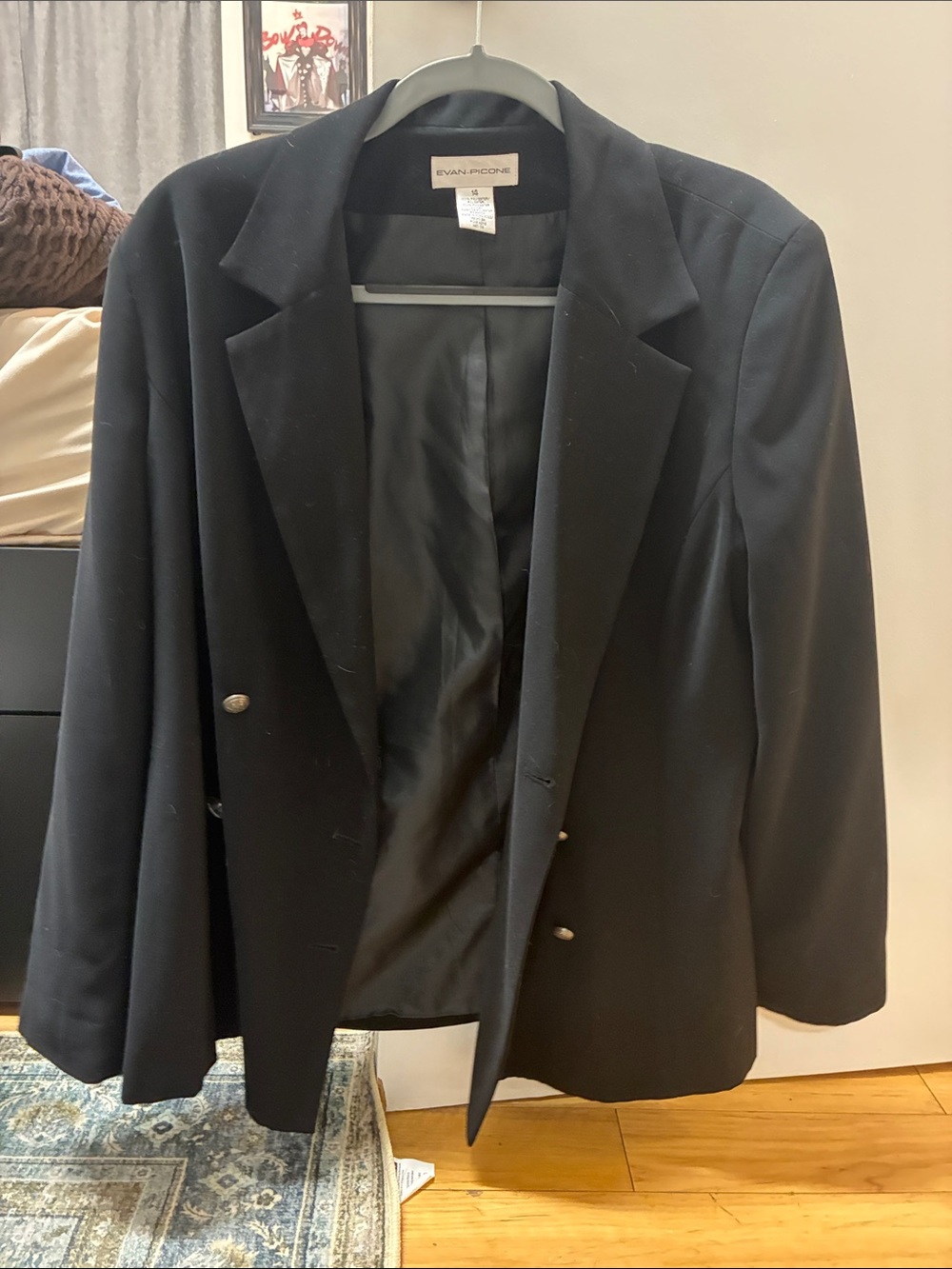 Evan Picone Black Double-Breasted Suit Jacket